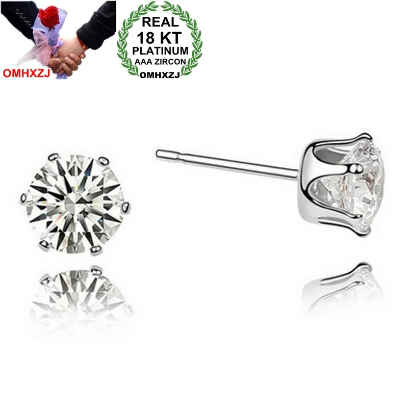 

OMHXZJ Wholesale Simple Generous AAA Zircon Crystal 18KT Platinum Silver kpop Fashion Wild Women Bride Small Stud Earrings ED87