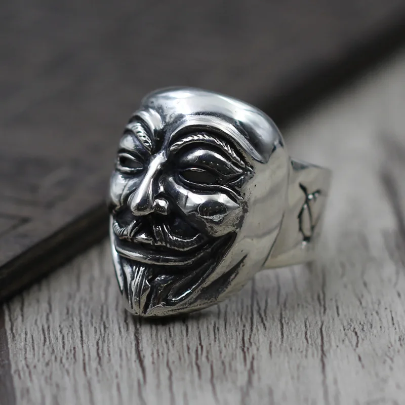 925 пробы серебро Винтаж кольцо мужские модели V слово ненависть маски для век кольцо с изображением маски Geek Тайский серебряные ювелирные