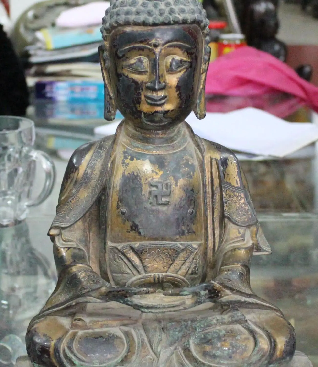 

13" Chinese Tibetan Buddhism Purple Bronze Shakyamuni Sakyamuni Buddha Statue