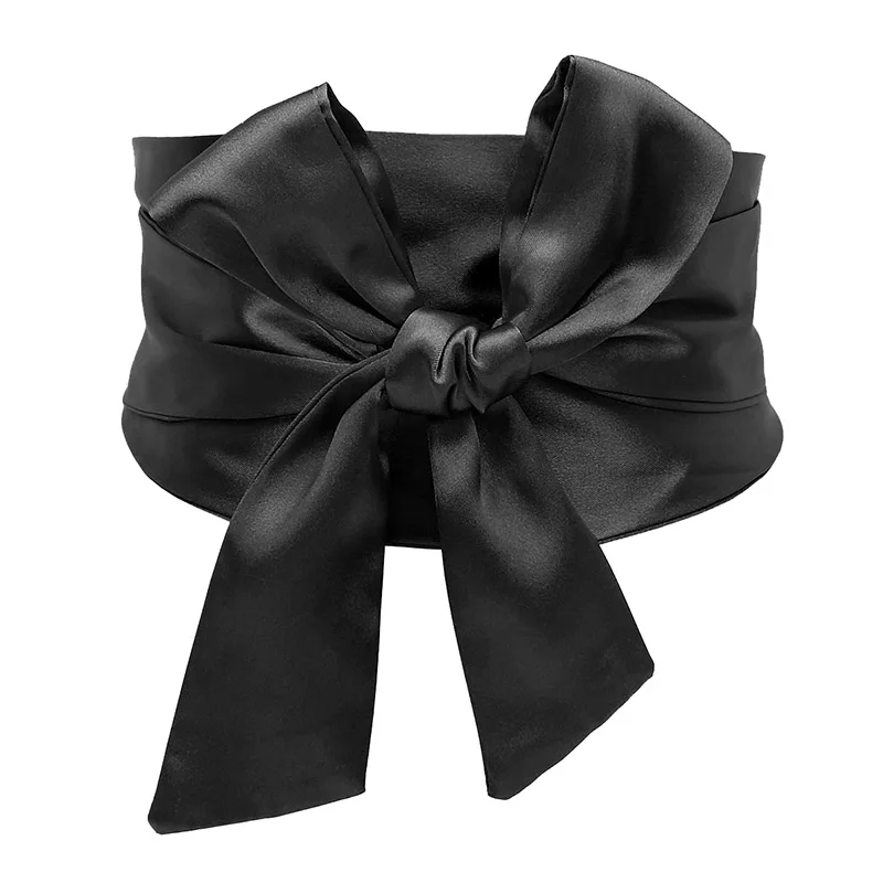 10 см светоотражающий полиэфирный тканевый ремень для платья, женский модный самозавязывающийся пояс с бантом, Женский корсетный пояс для похудения - Цвет: Черный