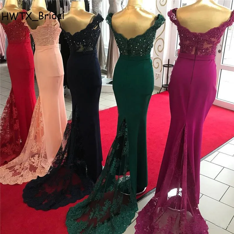 

Plus Size Country Bridesmaid Dresses 2018 Off Shoulder Mermaid Wedding Guest Dress Lace Long Purple Burgundy Maid Of Honor Gowns