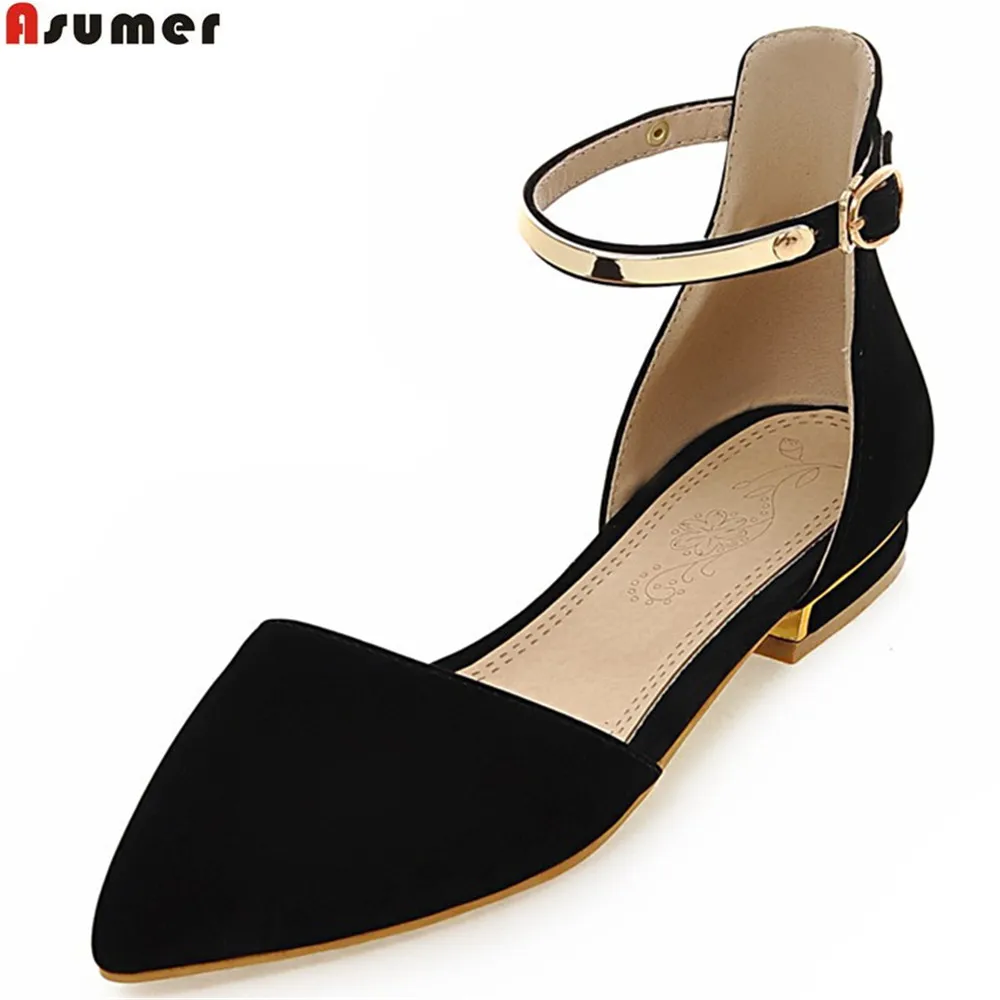 Kopen ASUMER zwarte abrikoos mode zomer schoenen plus size 47 wees teen gesp vierkante hak toevallige enkele schoenen vrouwen lage hakken schoenen
