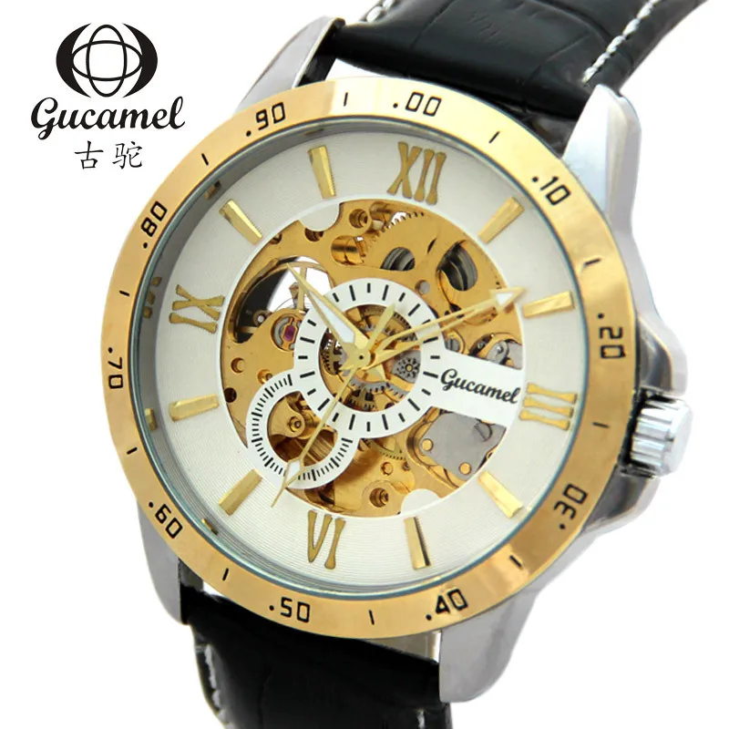 

GUCAMEL Fashoin Brand Hollow Mens Watch Luxury Genuine Leather Male Wrist Watches Water Resistant Clocks Relojes Hombre Genuine