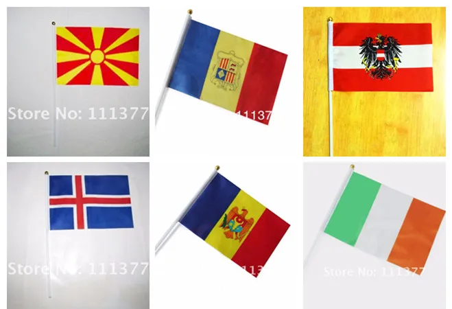 

European National flags Andorra Austria Iceland Ireland Macedonia flags 14*21 cm Polyester Material with plastic poles