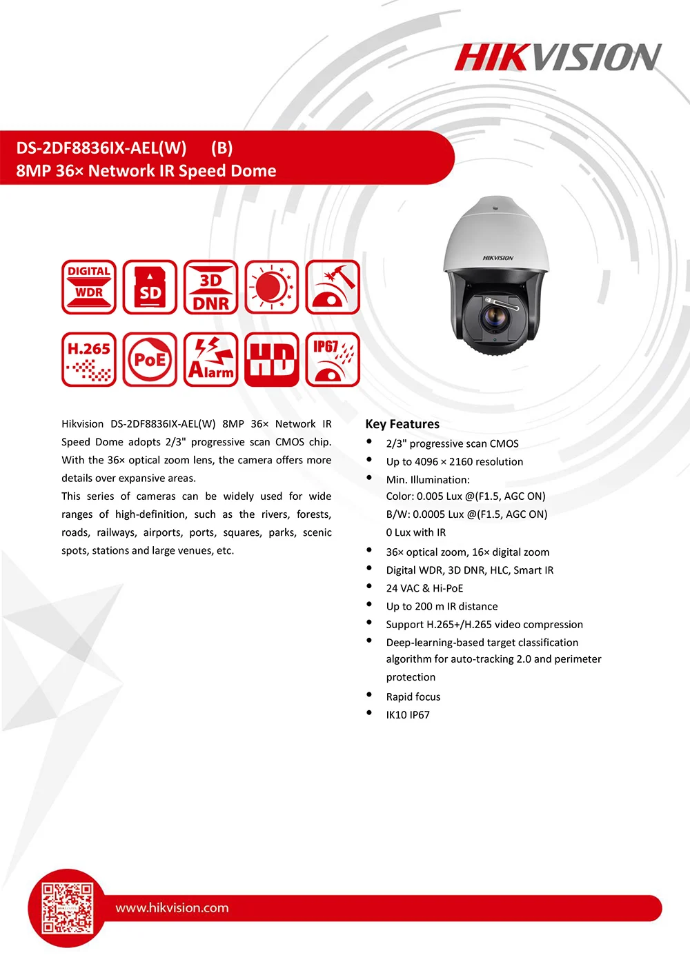 Hikvision Super HD Pan & Tile 360 градусов камера видеонаблюдения DS-2DF8836IX-AEL 8MP 7,5-270 мм 36X зум ИК PTZ IP камера POE