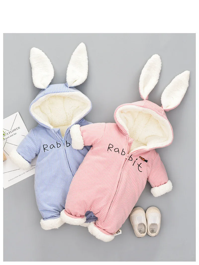 Новинка; зимняя флисовая бархатная одежда с кроликом для маленьких мальчиков и девочек; зимние детские комбинезоны; теплая одежда для новорожденных; верхняя одежда