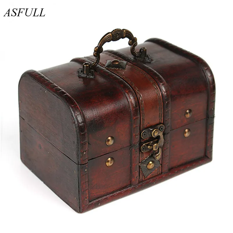 

ASFULL 1pcs Chic Wooden Pirate Jewellery Storage Box Case Holder Vintage Treasure Chest for organizer wooden jewe free shipping