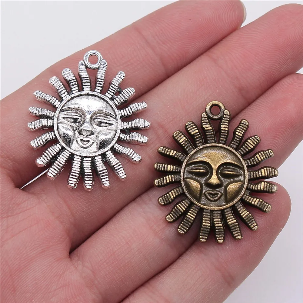 

WYSIWYG 3pcs 34x29mm Pendant Sun Sun Face Charm Pendants For Jewelry Making Antique Silver Sun Pendants
