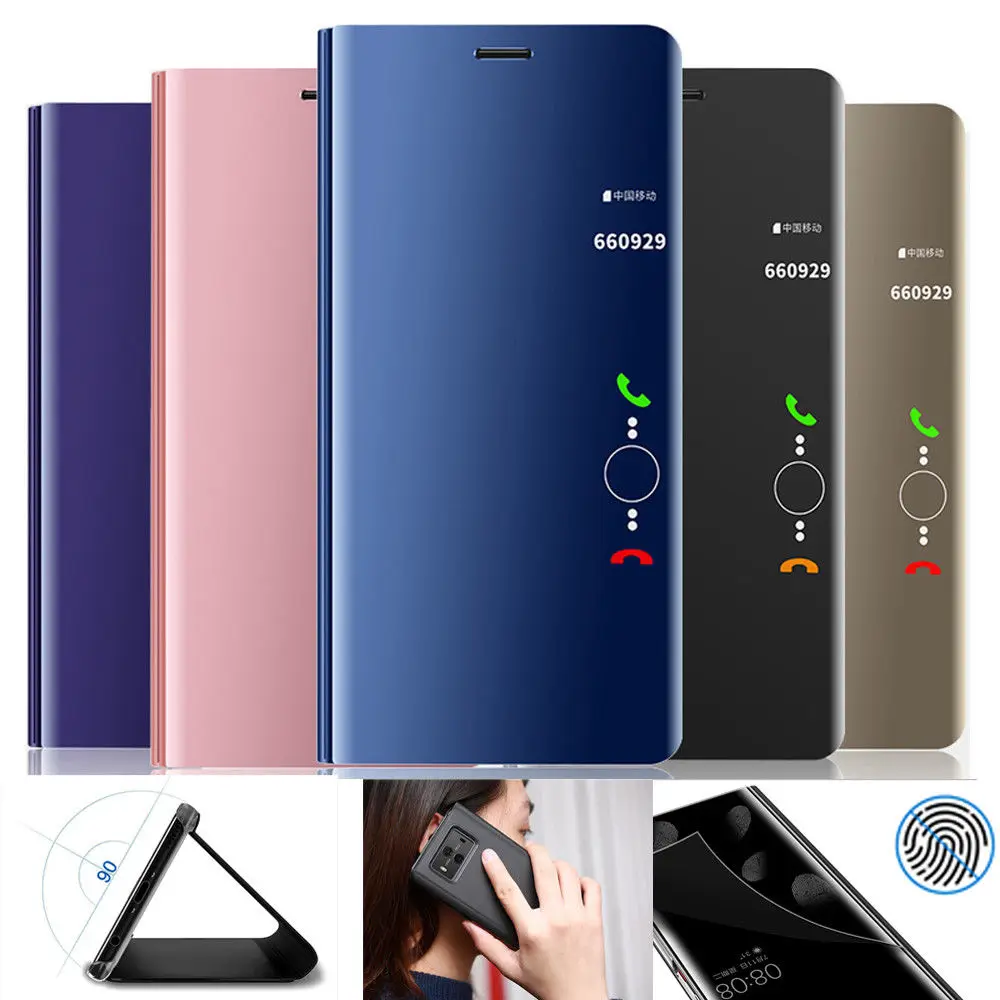 Для huawei P20 Lite Pro прозрачный зеркальный умный чехол Флип PU кожаный подставка для mate
