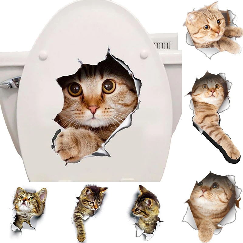 

Animal 3D Wall Toilet Stickers Bathroom Home Decoration Cats PVC Wall Sticker Refrigerator Door Decor Art Sticker Decals Poster