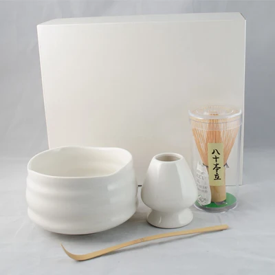 Супер 4в1 белый подарочный набор инструментов для зеленого чая Матча фарфоровая чаша для маття ручной работы японский бамбуковый Chasen венчик и совок - Цвет: White