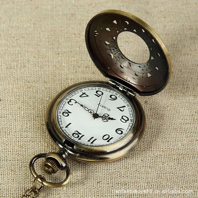 Кольцо цветок Круглый Скелет карманные часы больше Half Hunter Классические цепи повседневное Бронзовый кармашек для часов Часы