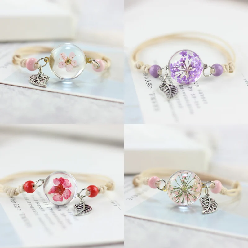

1PC Sale Gift Bangle Bracelets Ball Women Lucky Gypsophila Grass Adjustable Dried Flower Jewelry Glass