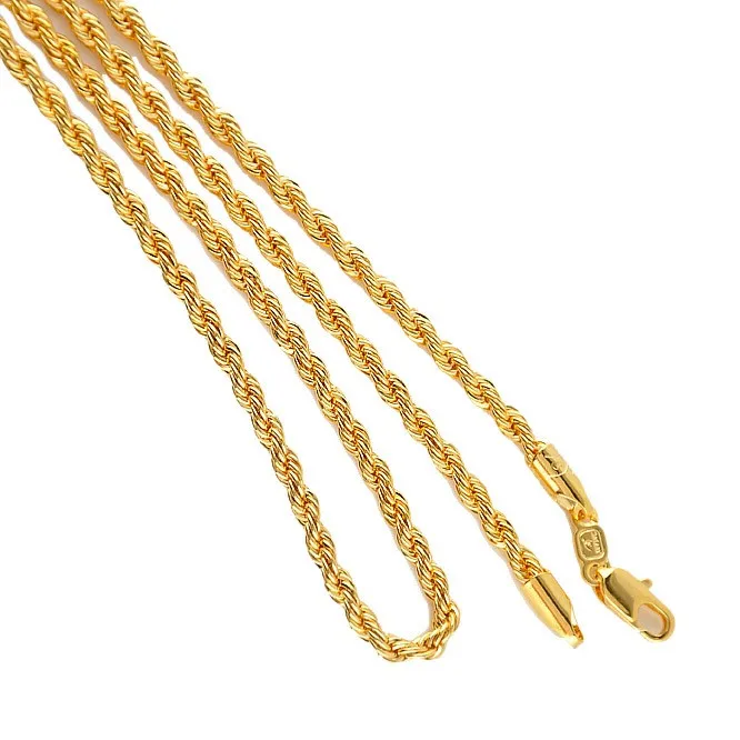 

Yellow Solid Gold FINISH Men's Women's Necklace 24" Rope Chain Charming Jewelry Best Packaged with