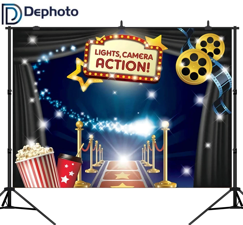 DePhoto Photo Backdrop Movie Red Carpet Popcorn Curtain Cinema Background вечерние фотобудка для фотосессии