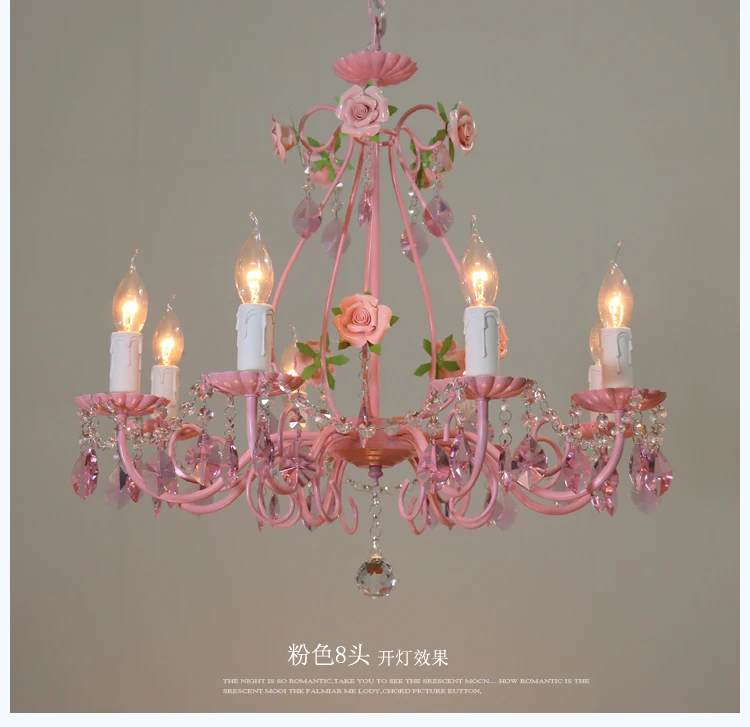 Розовый свадебный цветок люстра, Роза декор Кристалл Блеск освещение, гостиная столовая девушка детская спальня подвесной светильник