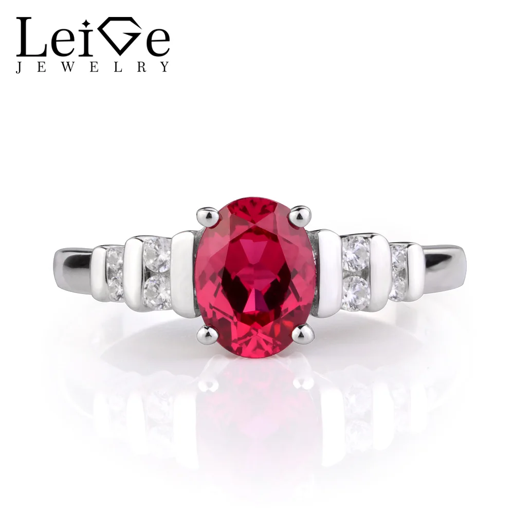Leige Jewelry Red Ruby Rings for Women Sterling Silver 925 Fine Jewelry