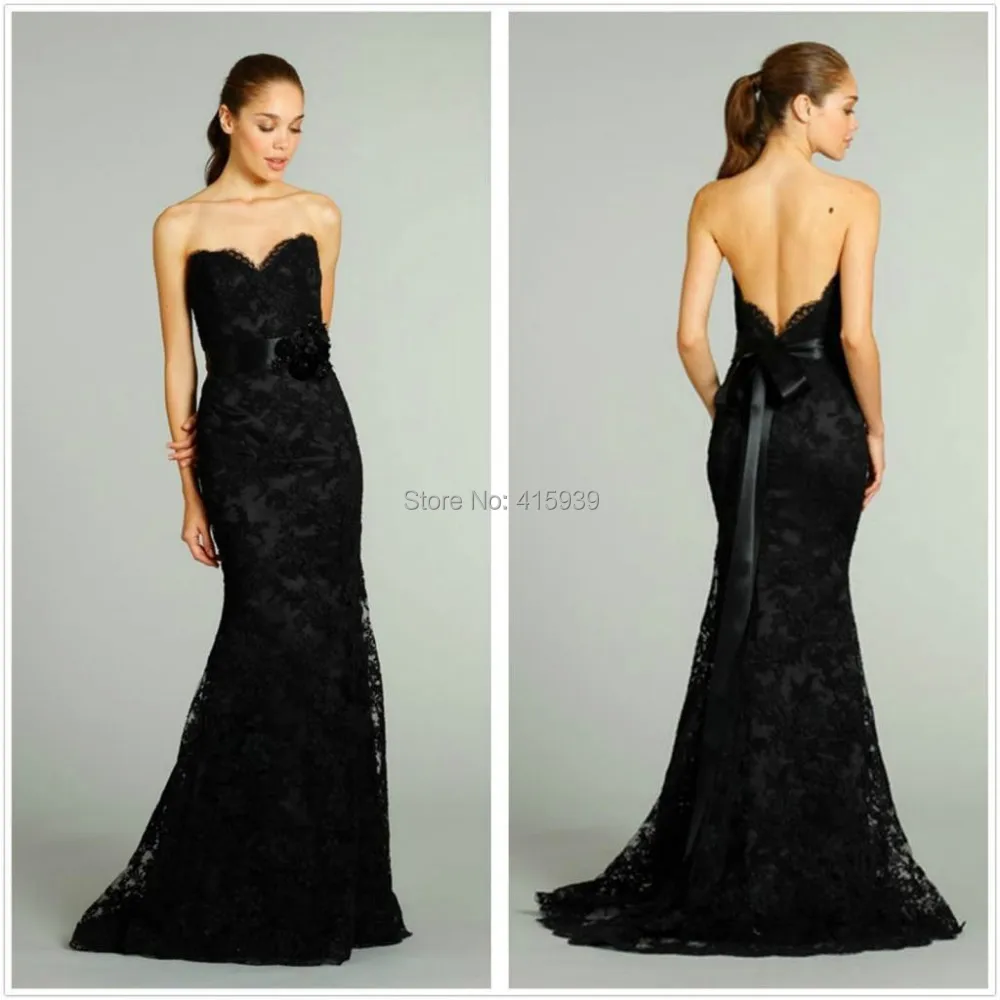 New Arrival Black Color Mermaid Sweetheart Backless Long Lace Bridal