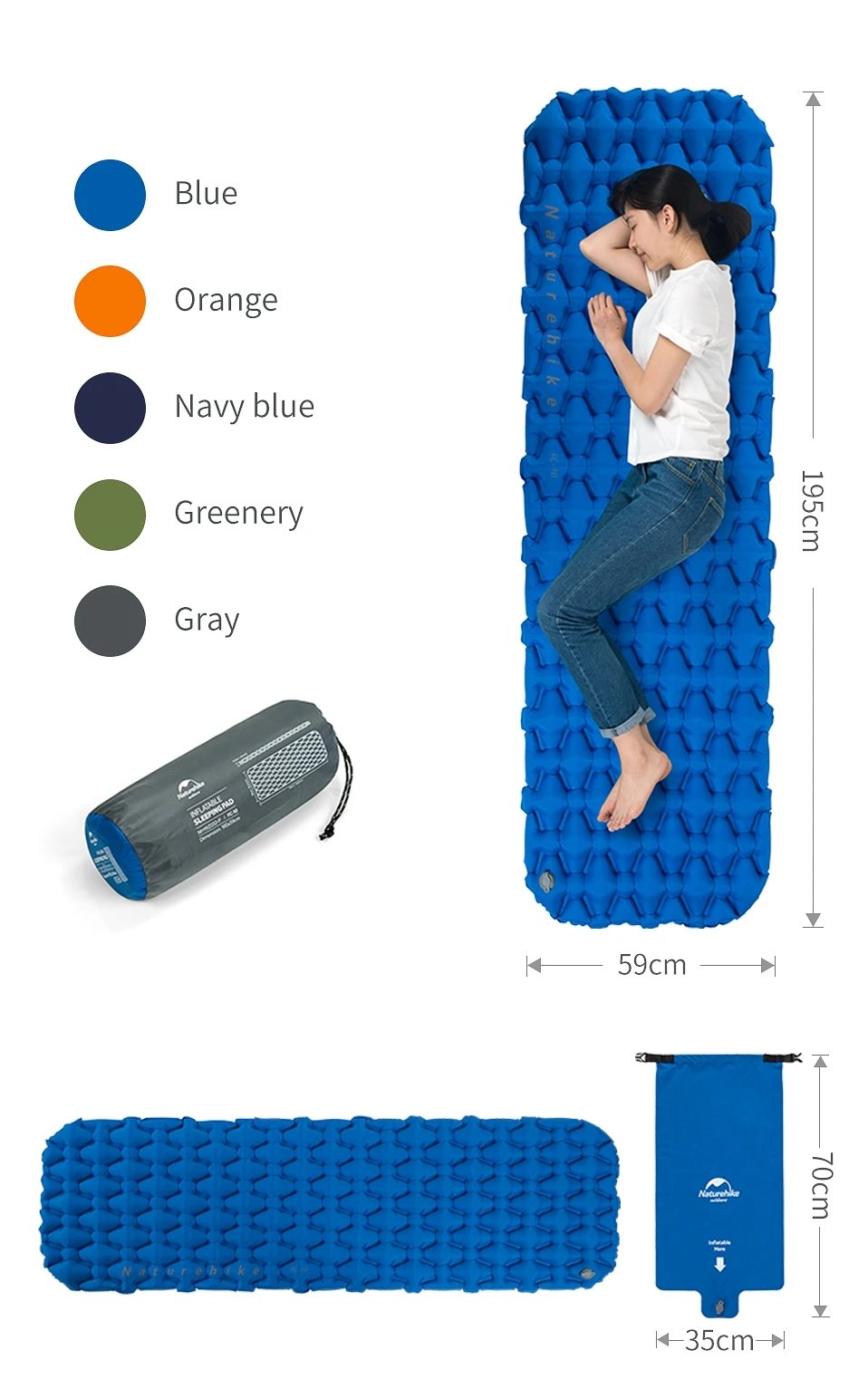 Almofada de Dormir Esteira de Acampamento Prova de Umidade colchão de ar Naturehike Única Pessoa Tpu Nylon Leve à Colchão Inflável Portátil 15 de umidade colchão de ar inflável portátil
