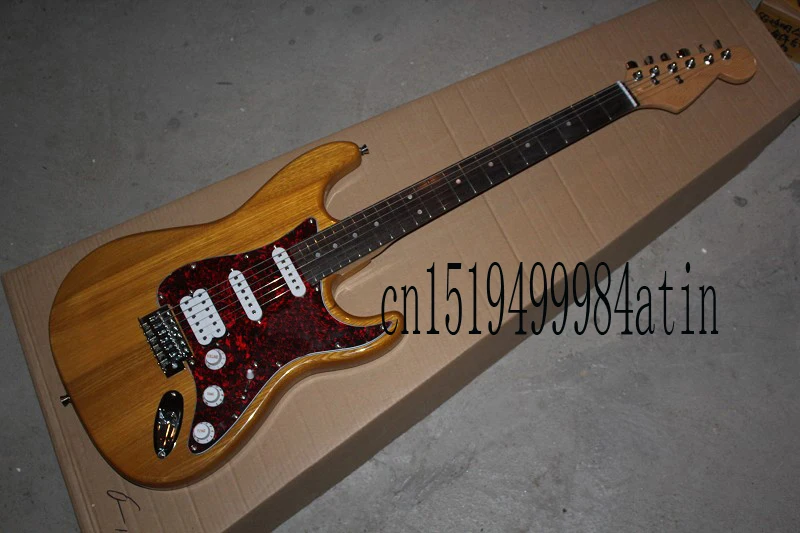 

Free shipping High Quality Stratocaster 6 Strings in Wood color stratocaster electric guitar Red Guards @15