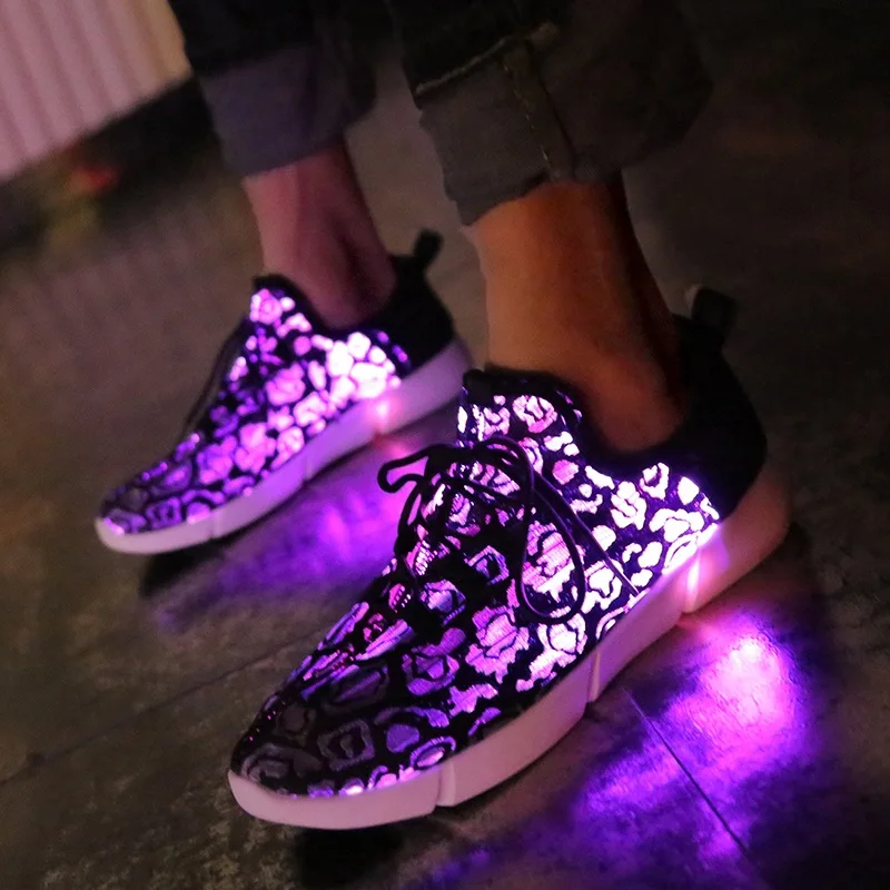 Hommes Filles Garçons Filles DEL Chaussures Flasher Fiber Optic lumineux Sneaker 
