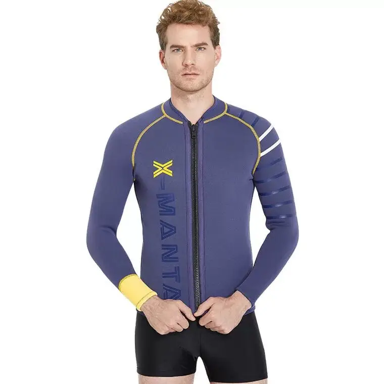 الغوص و الإبحار 3 مللي متر النيوبرين SCR رجل ملابس الغوص سترة ، بدلة غطس أعلى الجبهة البريدي الأسود طويلة الأكمام الغوص تصفح التجديف Sutis