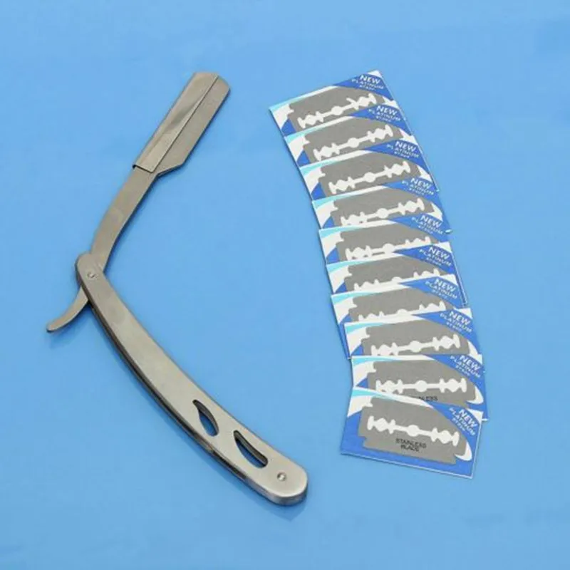 

1 Set Straight Barber Edge Steel Razors Blade Clean Face Body Hair Folding Shaving Knife Rack With 10 pcs Blades Handle Razor