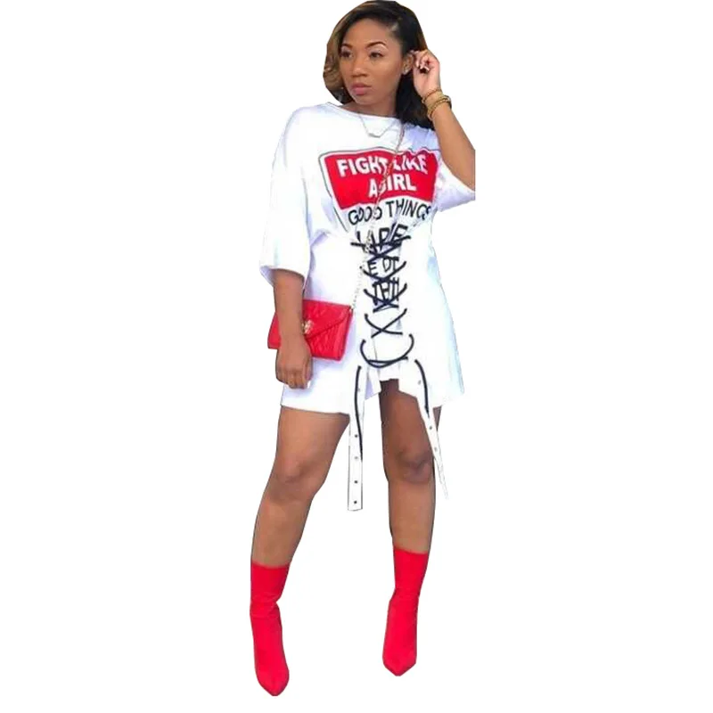 

Women Tops Letter Bandage T Shirts Short Sleeve O Neck Casual Tee Shirts Boyfriend Style