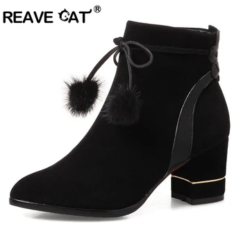 

REAVE CAT New Autumn Shoes Ankle Boots For Women Fashion Women High Boots With Fur Casual High Heels Women Shoes Women Boot A127