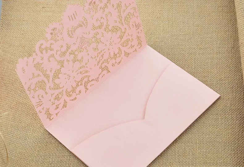 pink lace wedding invitations hollow flower personalized printing