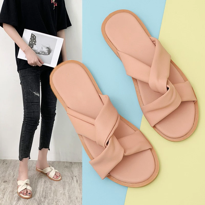 

HEE GRAND New Slides Women Flat Slippers Summer Shoes Woman Slip On Solid Outside Fashion Ladies Casual Flip Flops XWT1834