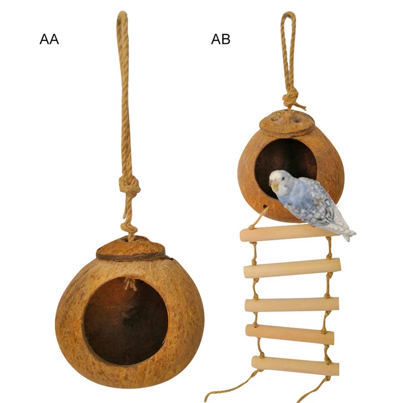 Товары для птиц попугай Кокосовая оболочка скворечник хижина кормораздатчик ПЭТ попугай птица хомяк белка гнездо для попугаев лестница шнур