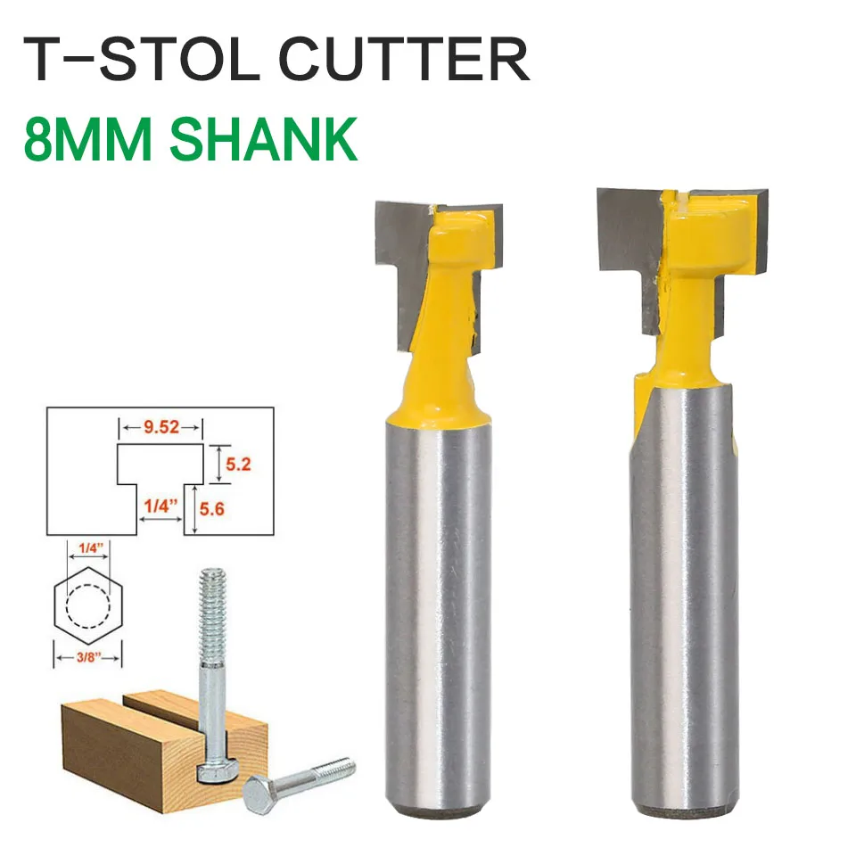 

1pc 8mm Shank High Quality T-Slot Cutter Router Bit for 1/4" Hex Bot