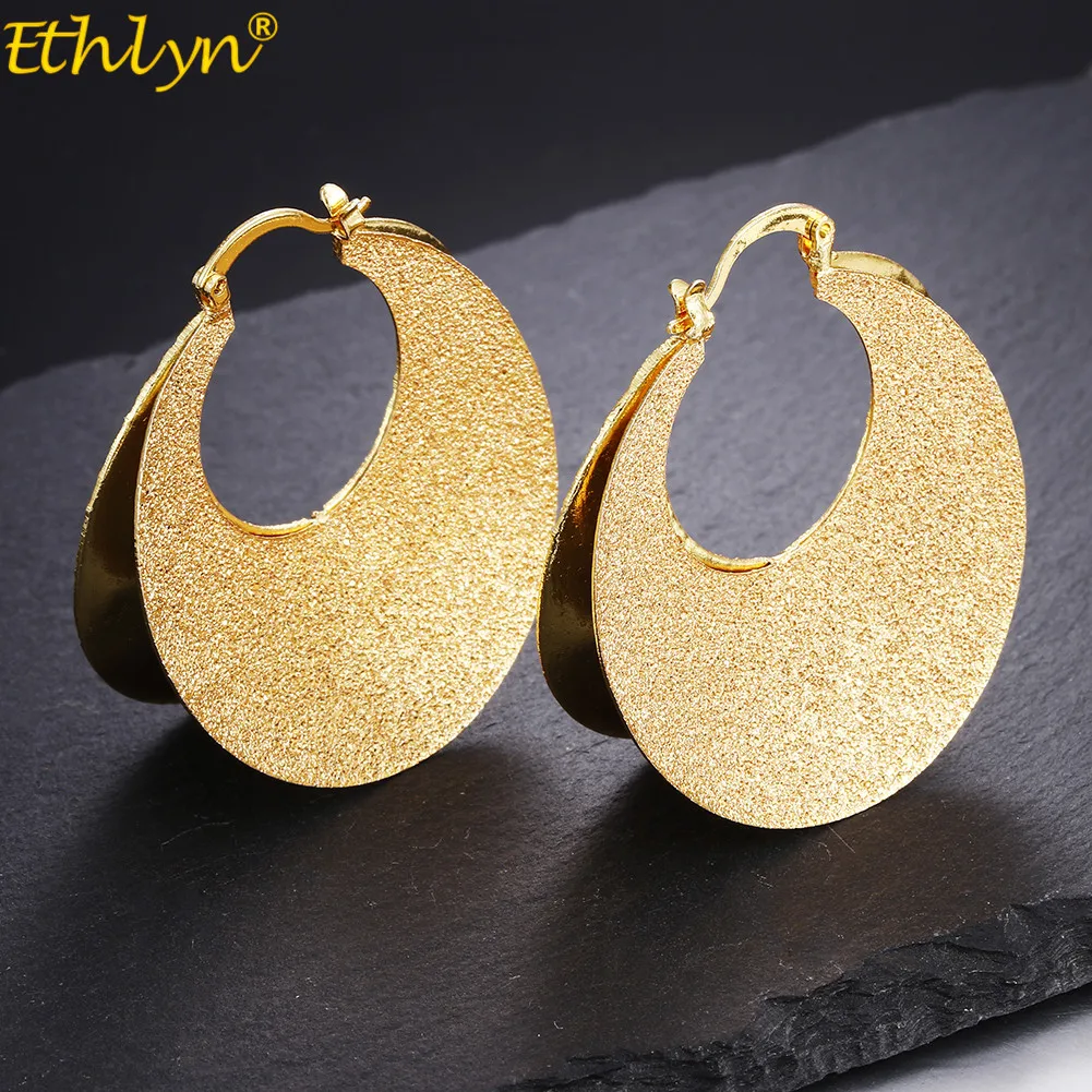 

Ethlyn Arab Items Round Earrings for Women Gold Color Senegal Jewelry African Bridal Wedding/Party Gift E121