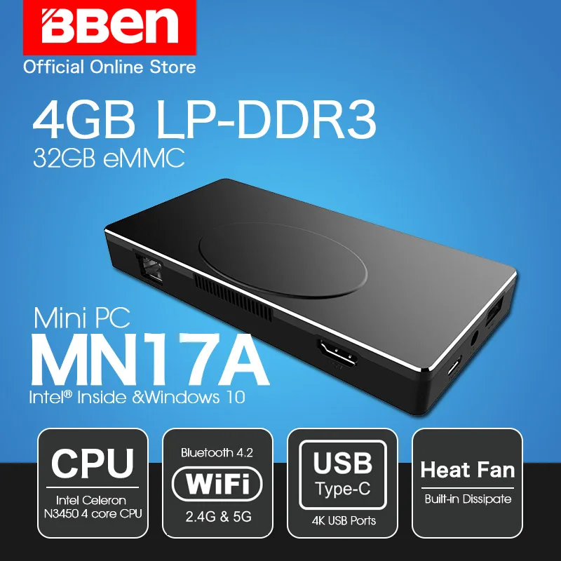 Bben MN17A windows 10 Intel Apollo N3450 Процессор stick mini pc 4 ГБ оперативной памяти + 64 г/128 г /256 опция