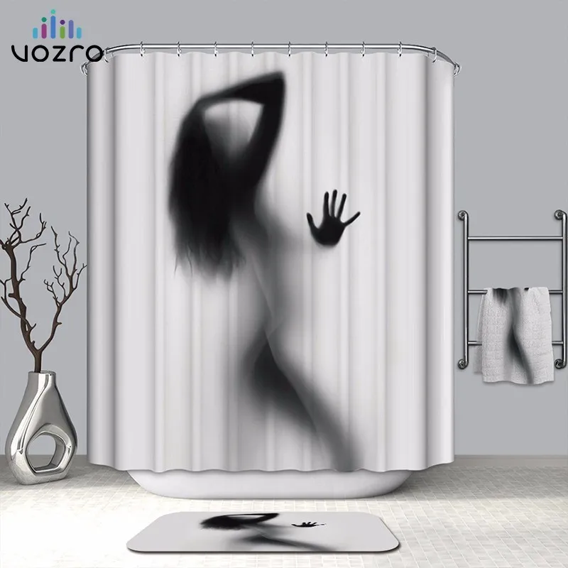 

VOZRO Shower Curtain Natural Bath Waterproof Polyester 2 Meter Fabric Girl Shadow Woman Bape Douchegordijn Whal Chucky Bathroom