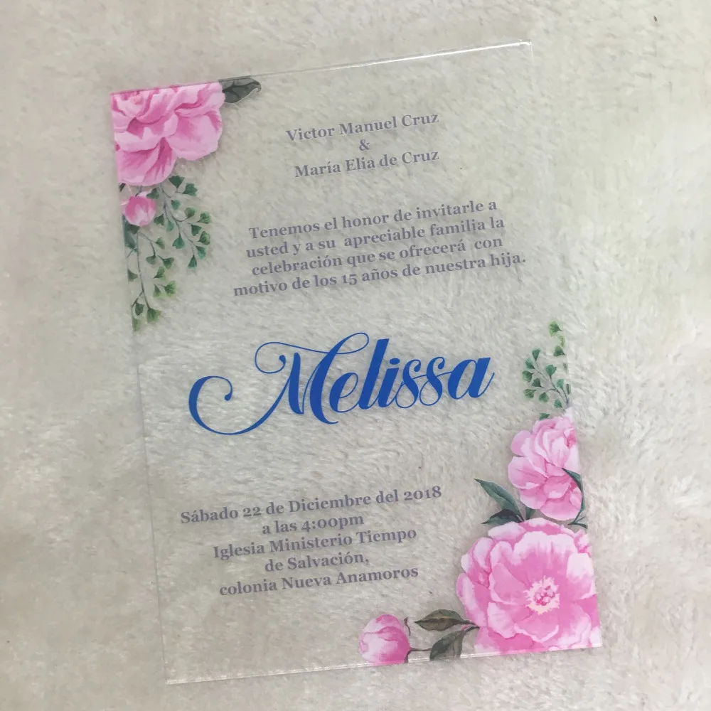 

Nice luxurious wedding invitation card colorful printing flower acrylic card greeting invitations with box