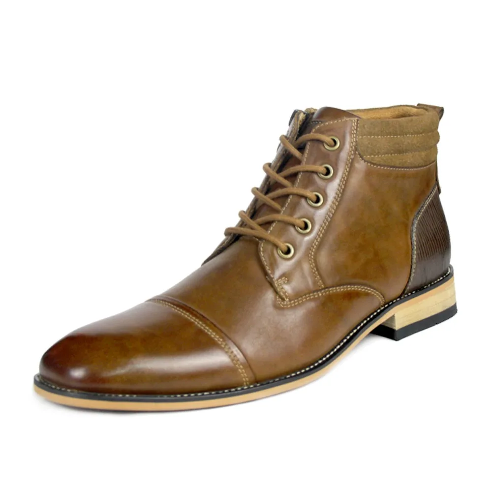 Calidad De Moda Vendimia Los Alta Hombres Calzado La Genuino Otto Primavera brown Encaje Zapatos otoño Zapatos Black Tobillo Stock Botas Cuero YpqzwO