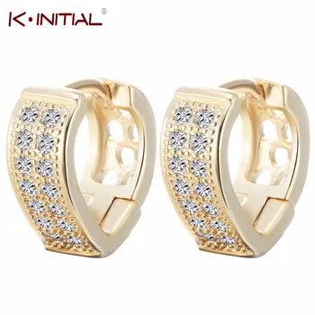 1Pair New Personality Women Cubic Zirconia Pave Earrings Gold Silver V Shape Geometric Hoop Earring Jewelry Bijoux Boucles