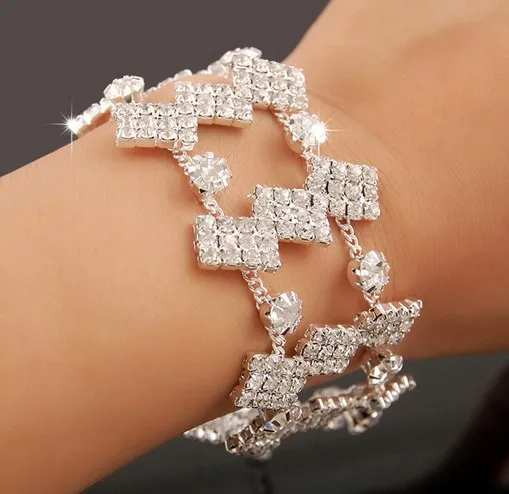 

10pcs/lot elegant Bridal wedding crystal beaded Bracelet chain party Jewelry Accessories Bangle jb091