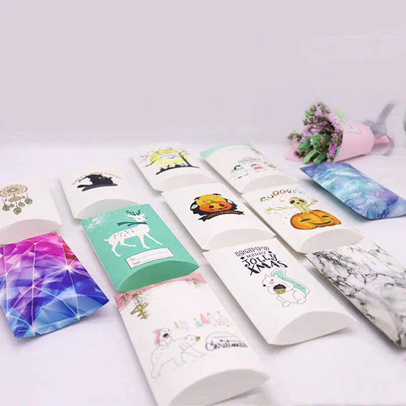 

New style12.5x7.5x2cm 5pcs brown/white color design gifts package pillow box DIy halloween/ party/ children's day cute candy box
