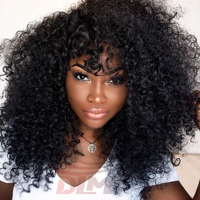 Indian Short Natural Kinky Curly Virgin Hair Lace Wig Afro