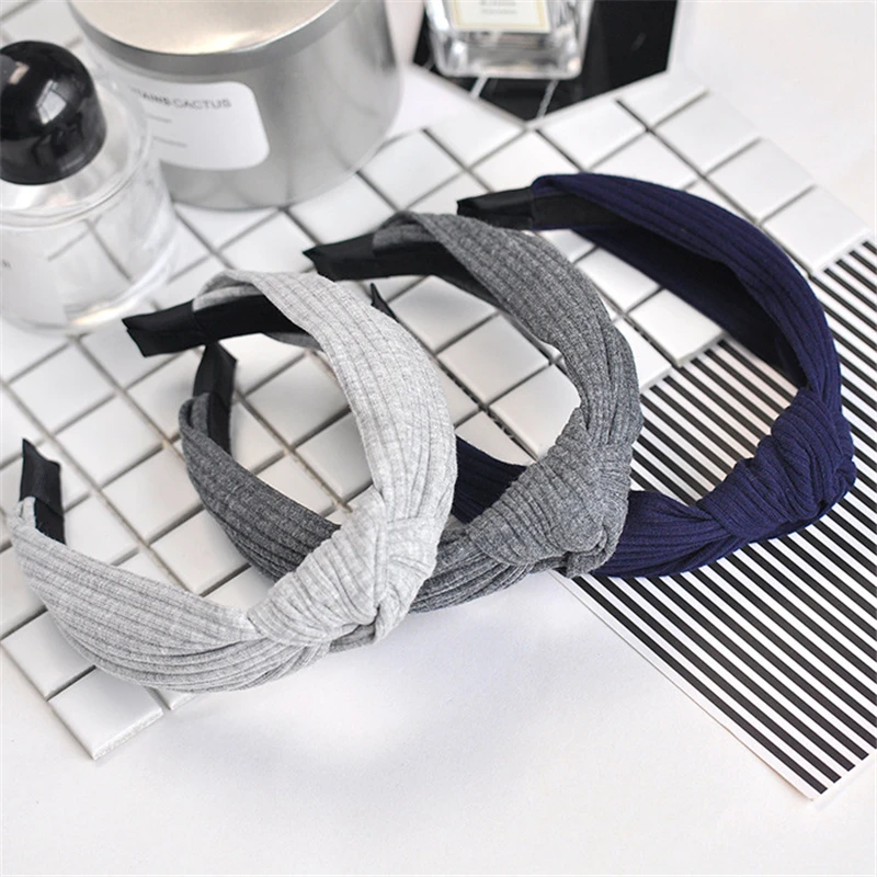 Women Girls Fashion Velvet Knitted Korean Solid Bezel Hairband Hair Accessories Elegant Cross Headband Ornament For Female Girls