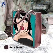 Gamystye натуральная полная кожа зерна Сумки ручная роспись граффити поп плакать девочка сумки улица Стиль сумки на плечо Повседневное Tote