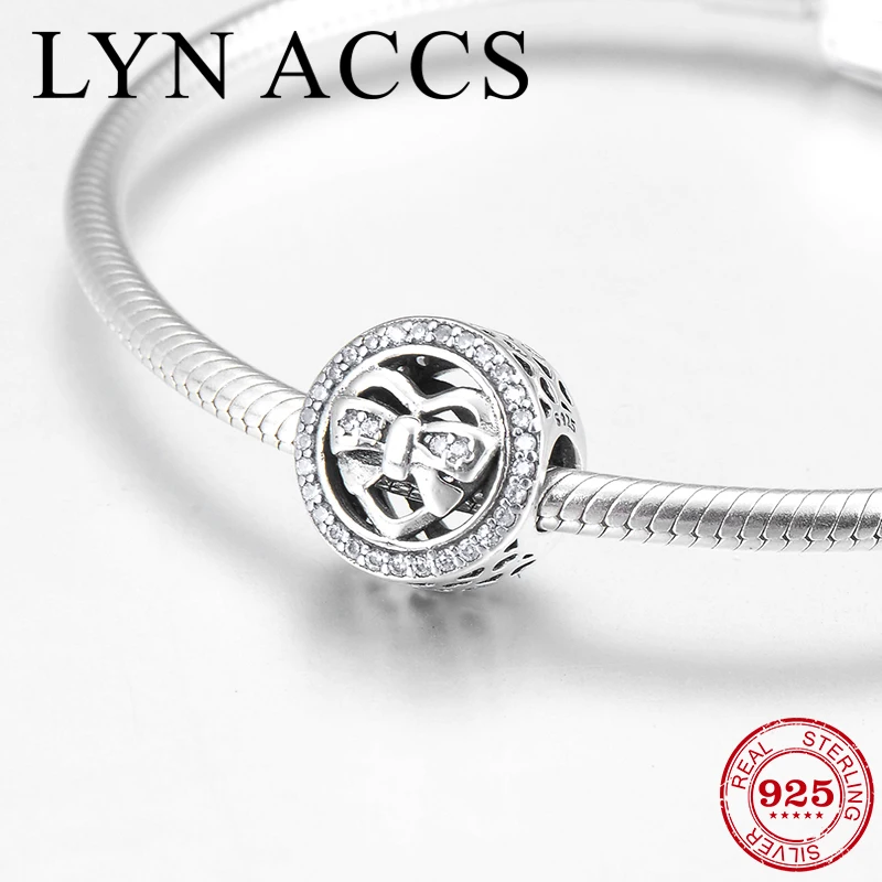 

DIY Gift 925 Sterling Silver dazzling CZ fine bowknot heart Beads Fit Original Pandora Charms Bracelet Fine Jewelry making
