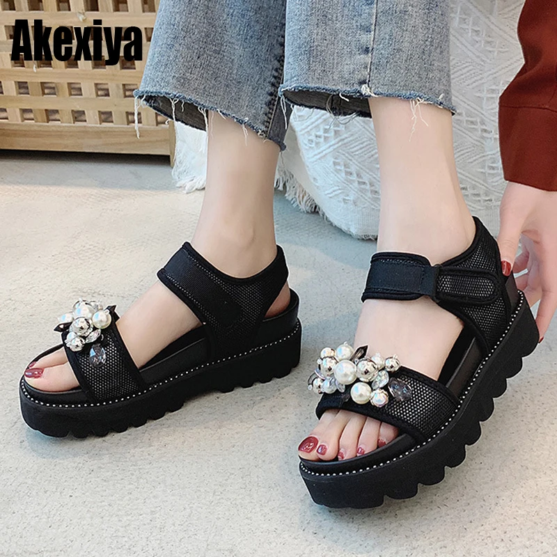 

2019 Roman Fashion Women shoes summer new style crystal women's sandals Muffin bottom open-toe sandals f318