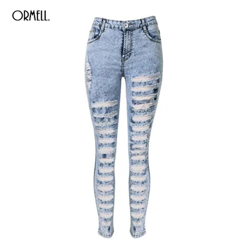 

2016 New Style Summer Autumn Fashion Jeans Full Length Pencil Pants High Waist Hole Skinny Causal Style