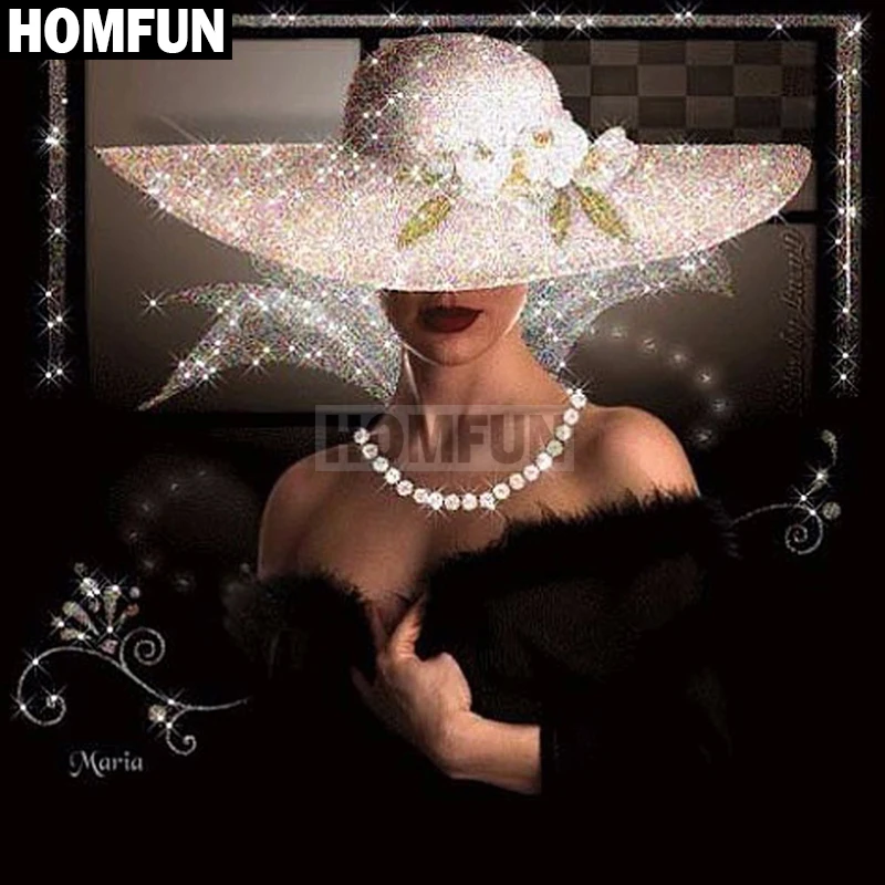 

HOMFUN Full Square/Round 5D DIY Diamond Embroidery "Straw hat girl" Diamond Painting Cross Stitch Rhinestone 5D Decor A01962