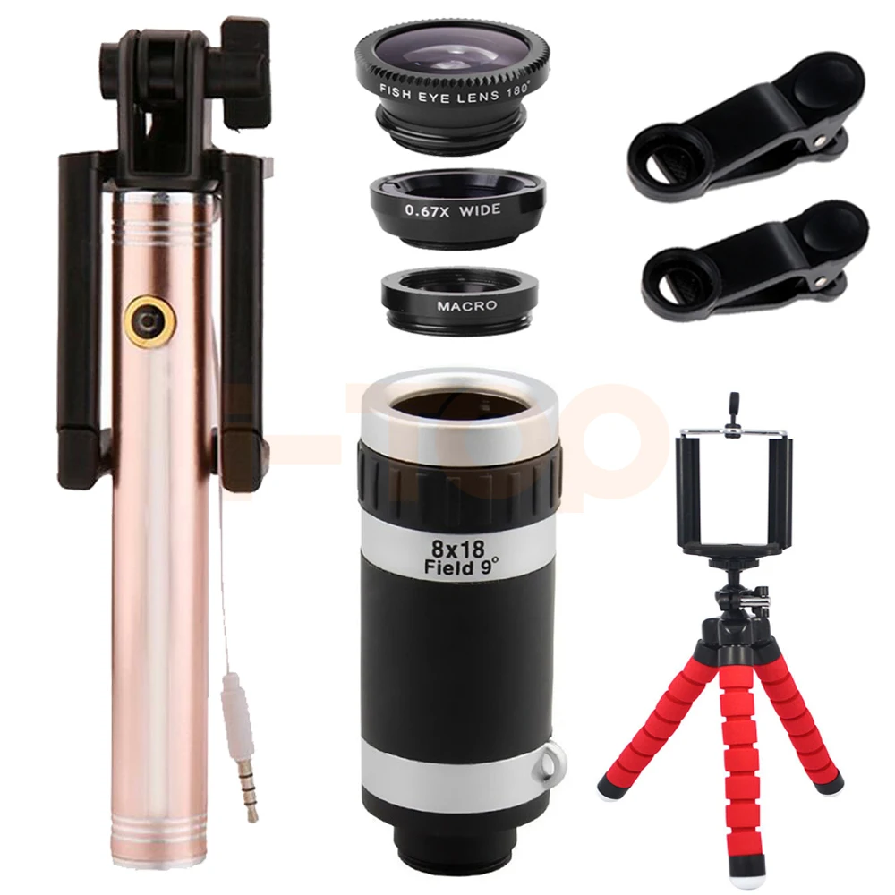 Phone lenses Kit Mobile Tripod Monopod 8X Telephoto Zoom Lentes Wide