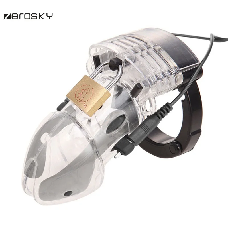 Zerosky Male Electro Shock Chastity Dick Cage Penis Ring Electro Sex Cock Cage Sex Toys for Men Electric Shock Accessory Zerosky Male Electro Shock Chastity Dick Cage Penis Ring Electro Sex Cock Cage Sex Toys for Men Electric Shock Accessory